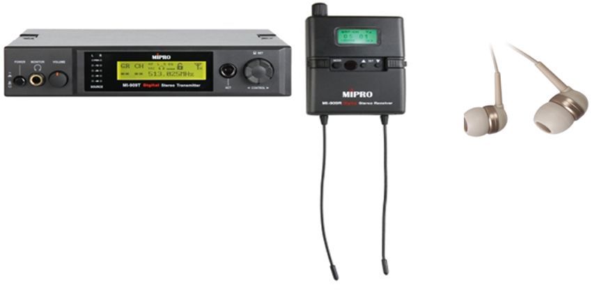 A pair of ear buds next to a microphone
