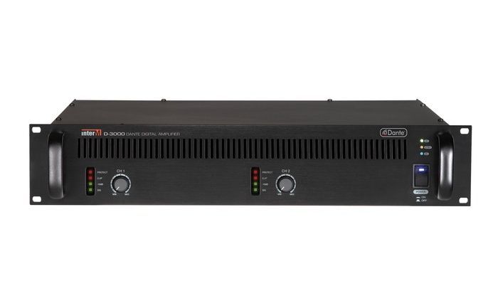 A black amplifier with two speakers on a white background.