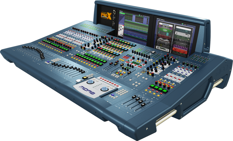 A large blue mixer with a screen on top of it