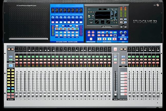 A mixer with the word studio live on it