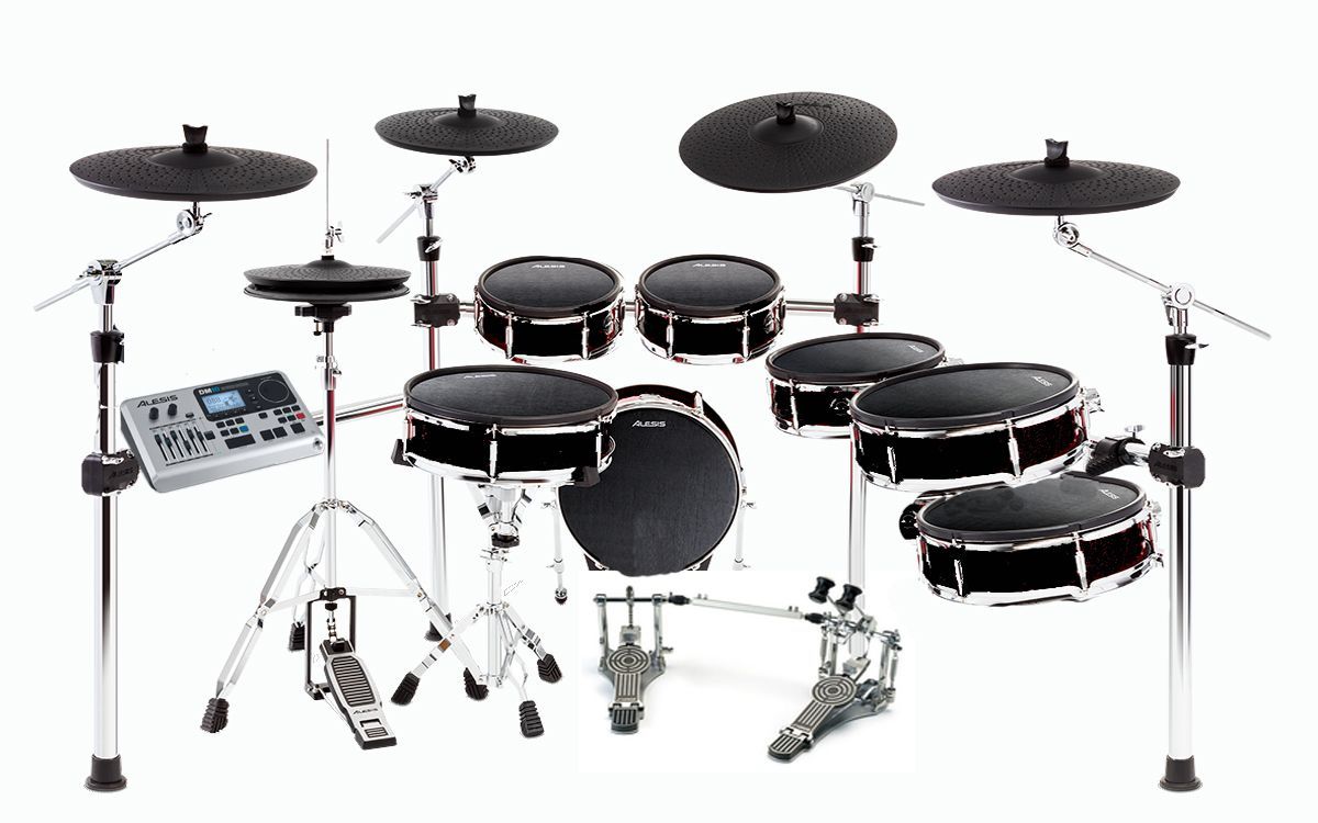 A set of electronic drums on a white background.