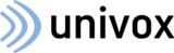 A logo for univox with a blue arrow pointing to the right.