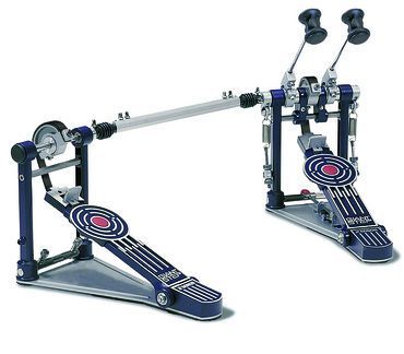 A pair of drum pedals on a white background