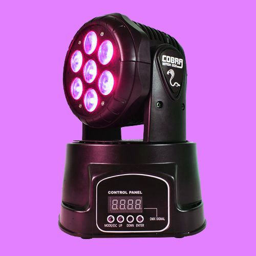 A cobra moving head light with a purple background