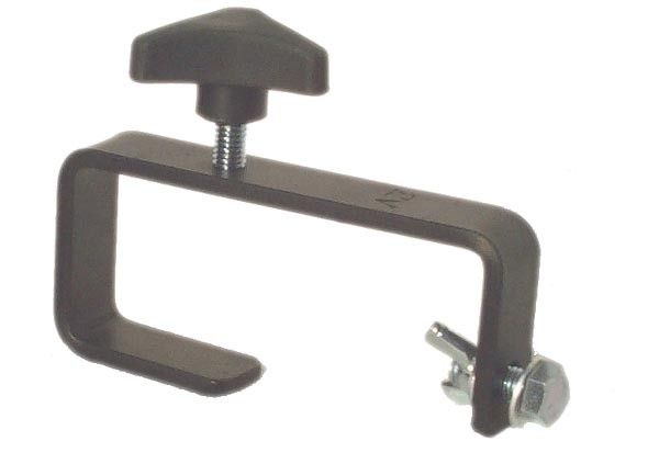 A black metal clamp with a handle on it