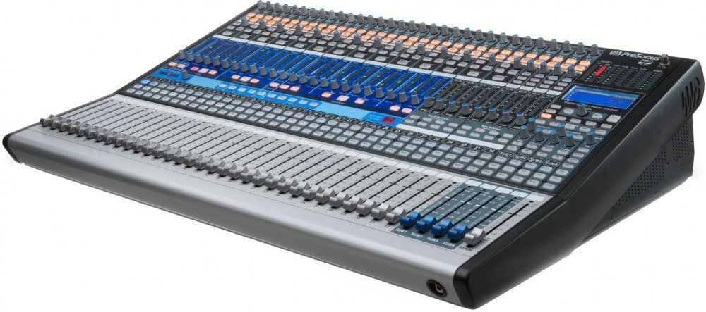 A mixer with a lot of knobs and buttons on it