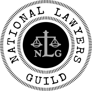 A black and white logo for the national lawyers guild