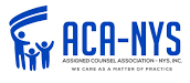 The aca-nys logo is blue and white and says we care as a matter of practice.