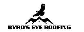 Black eagle soaring above a mountain range icon with a house; text "BYRD'S EYE ROOFING" below.