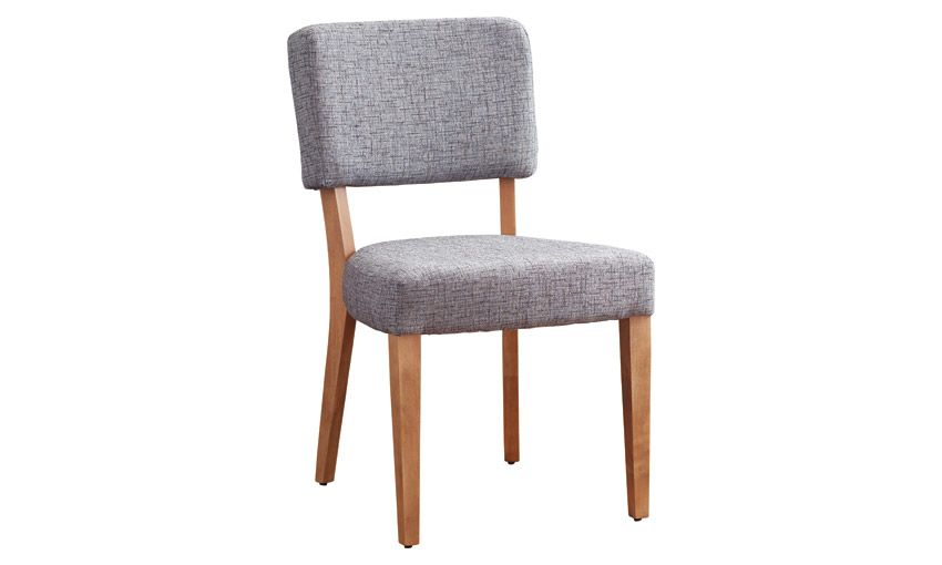 Gray upholstered chair with wooden legs
