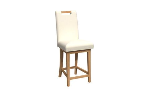 Cream-colored upholstered bar stool with a wooden frame