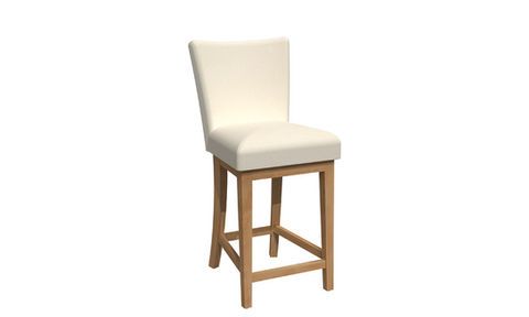 Cream-colored upholstered bar stool with a wood frame