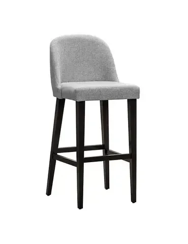 Gray upholstered bar stool with black legs