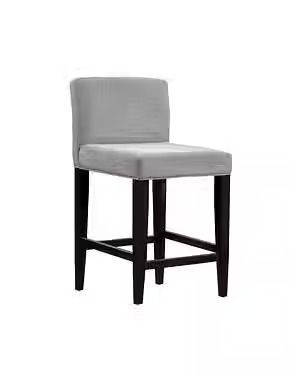 Gray upholstered bar stool with black legs