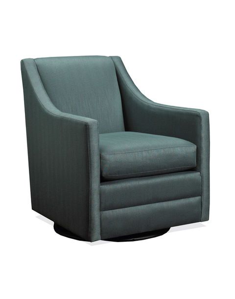 A teal swivel armchair