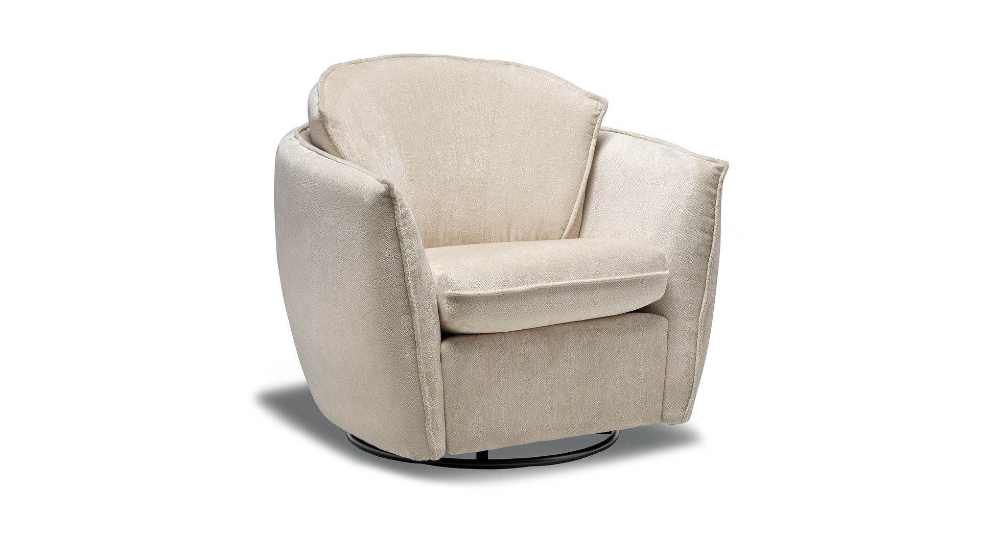 Cream coloured rounded swivel armchair
