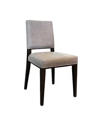 Upholstered dining chair with gray speckled fabric