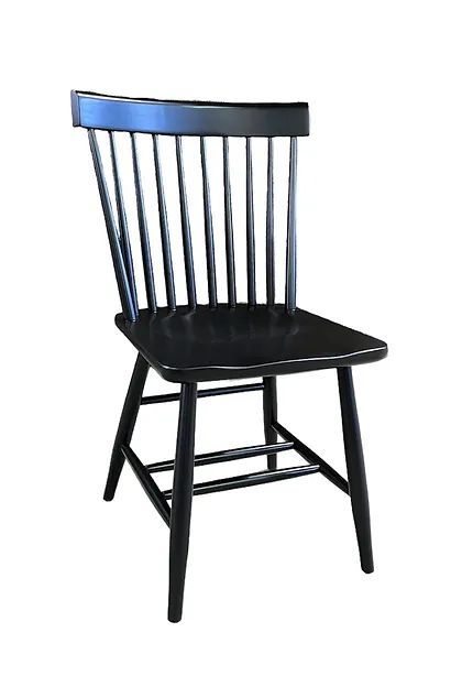 Black wooden chair with a slatted back.
