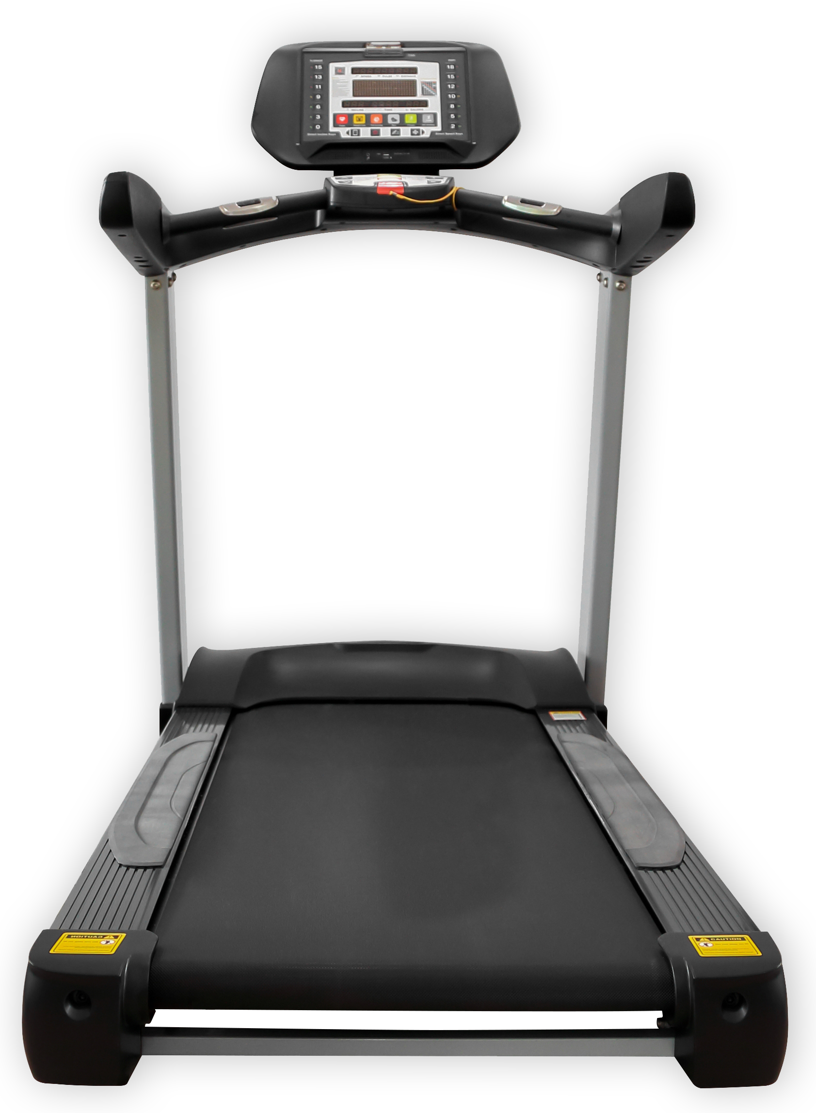 A Treadmill With a Monitor on Top of It on a White Background
