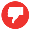 A white thumbs down sign in a red circle.