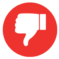 A white thumbs down sign in a red circle.