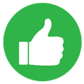A white thumbs up icon in a green circle.