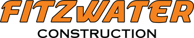 An orange and black logo for fitzwater construction