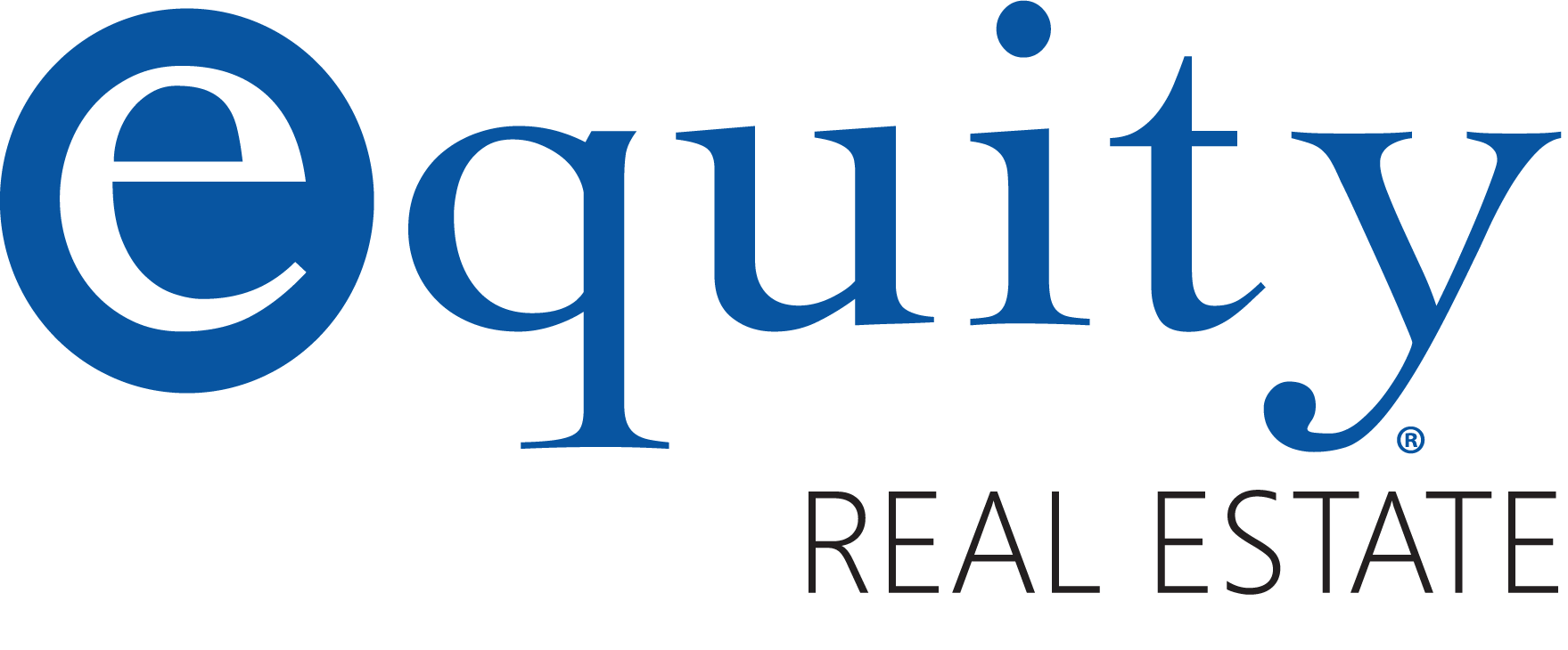 The logo for Equity Real Estate is blue and black. 