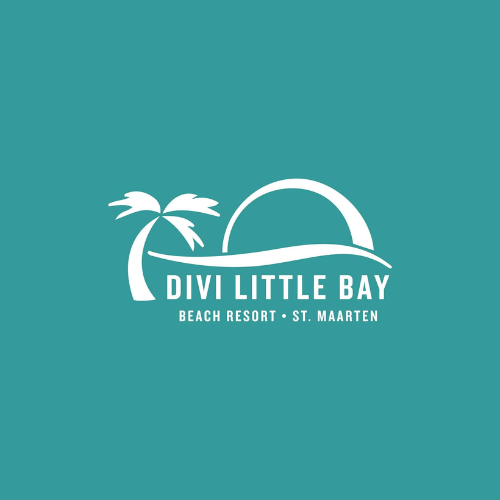 The divi little bay beach resort logo on a blue background