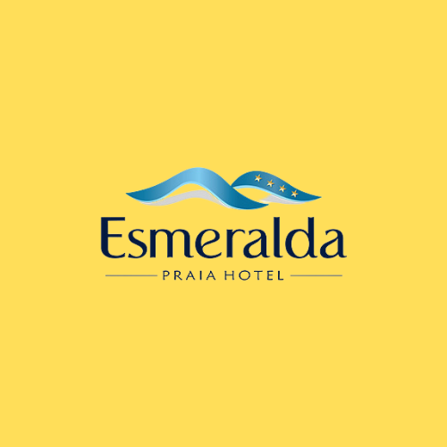 The esmeralda praia hotel logo is on a yellow background.