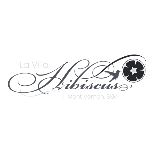 A black and white logo for la villa hibiscus mont vernon sxm