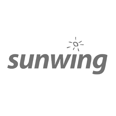 The sunwing logo is gray and has a sun on it.