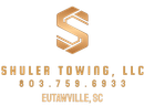 Gold logo for Shuler Towing, LLC, with a stylized "S" above text and phone number.