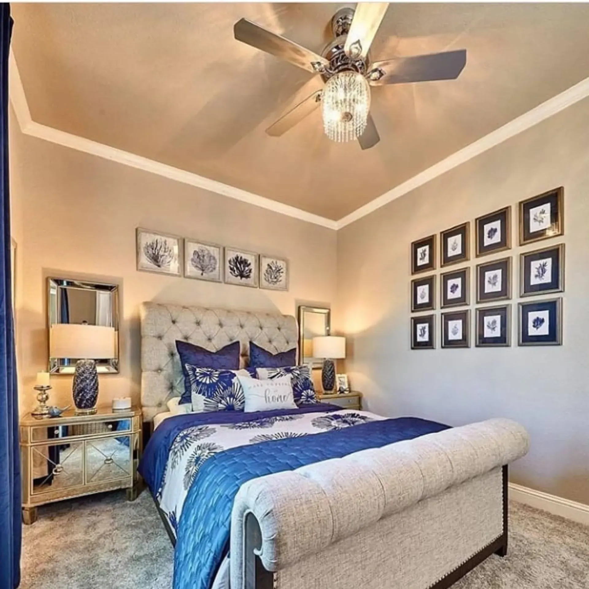Panther City Electric LLC - A bedroom with a large bed and a ceiling fan