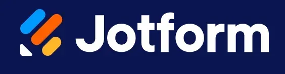 Jotform logo with a geometric icon of blue, orange, and yellow shapes and white text on a dark blue background.