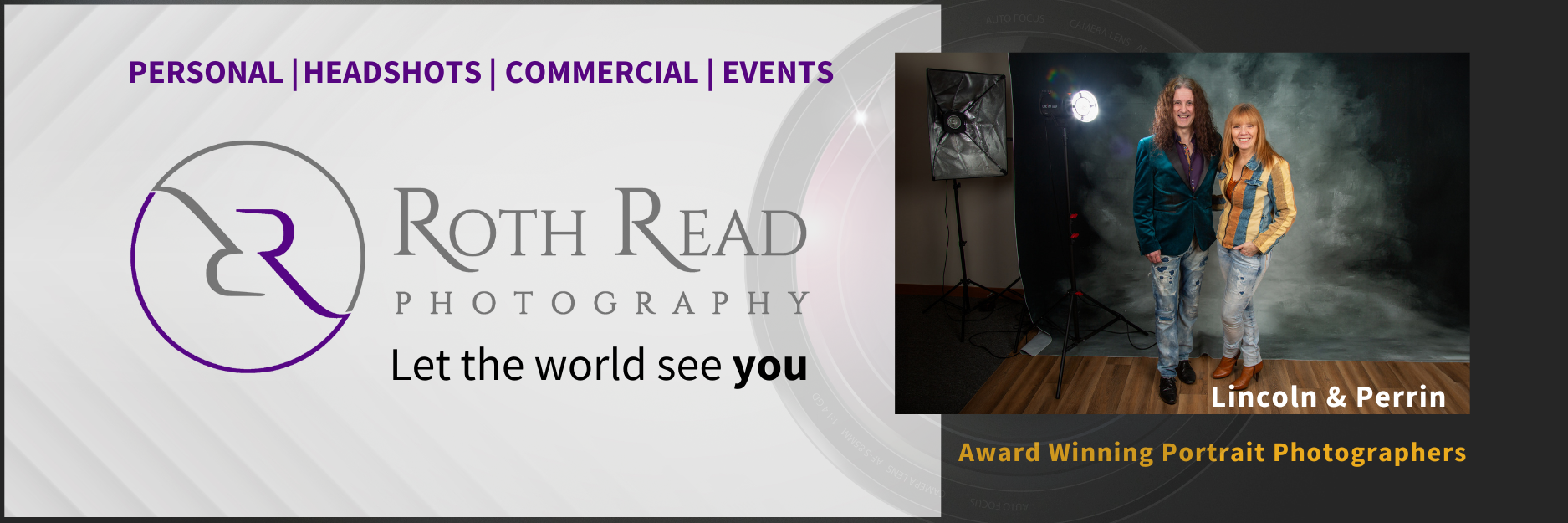 Roth Read Photography logo with a photo of two people. Black and white, and beige.