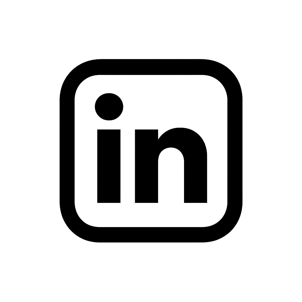 Black and white LinkedIn logo for social media and company networking.