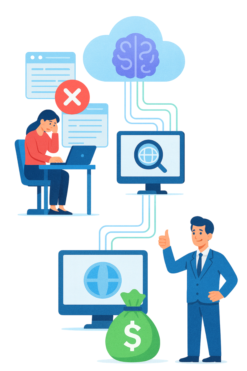 Illustration of AI system analyzing data, representing digital innovation services.