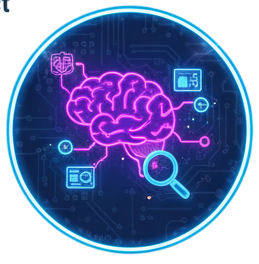 Business illustration of two professionals analyzing financial charts and tech performance dashboards.