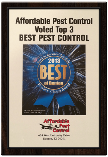 A plaque that says affordable pest control voted top 3 best pest control