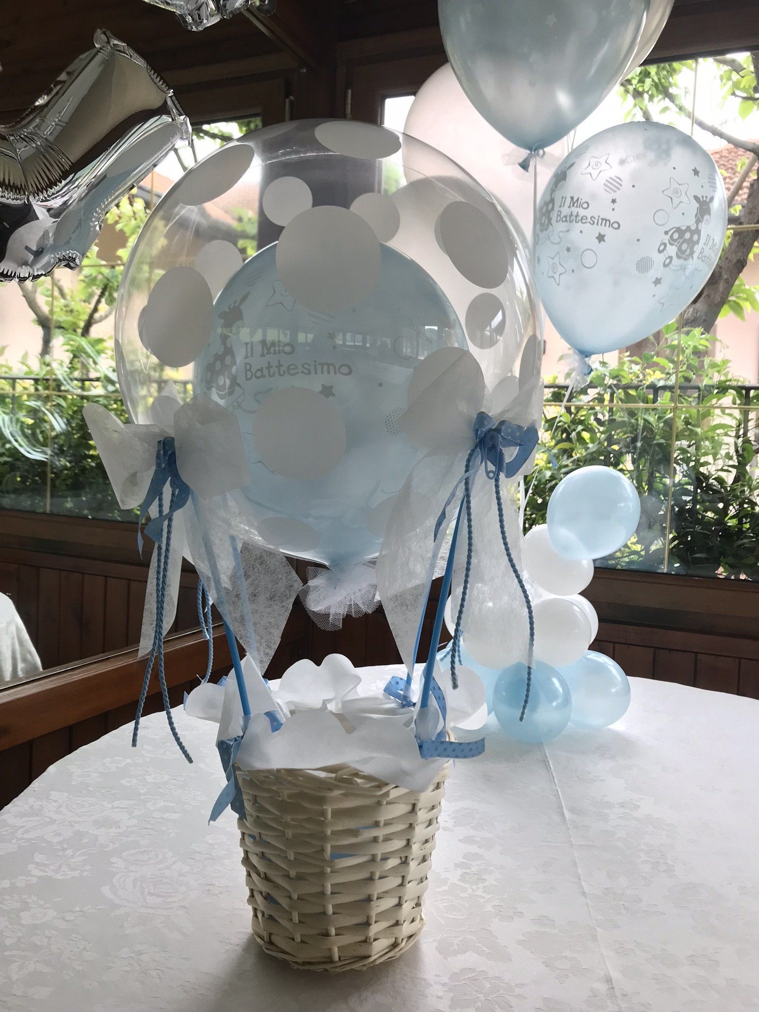 palloncini bianchi e azzurri per battesimo