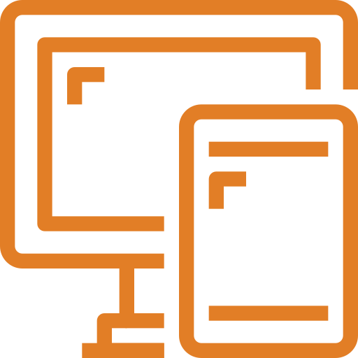 An orange icon of a computer monitor and a cell phone.