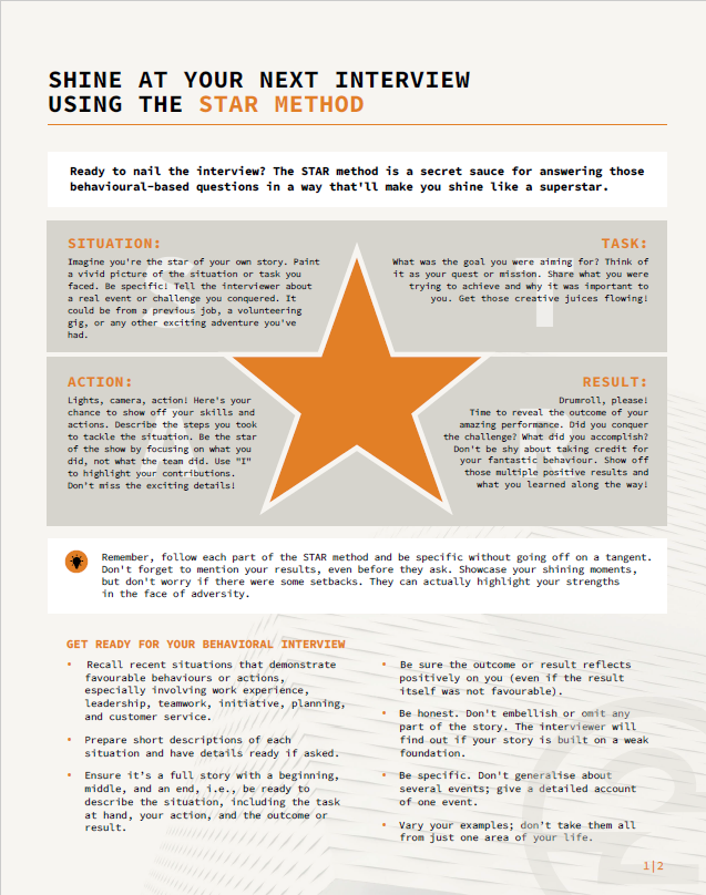 A screenshot of the STAR method interview prep questions PDF