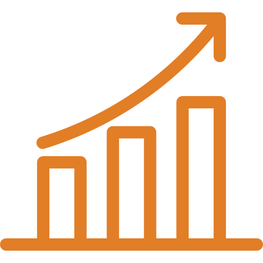 An orange icon of a graph with an arrow pointing up.