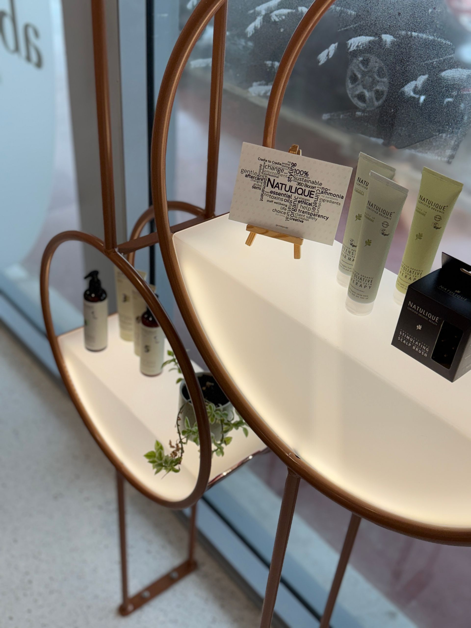 Copper Display Stand With Small Skincare Bottles — BOLD Architecture + Interior Design In Mackay, QLD