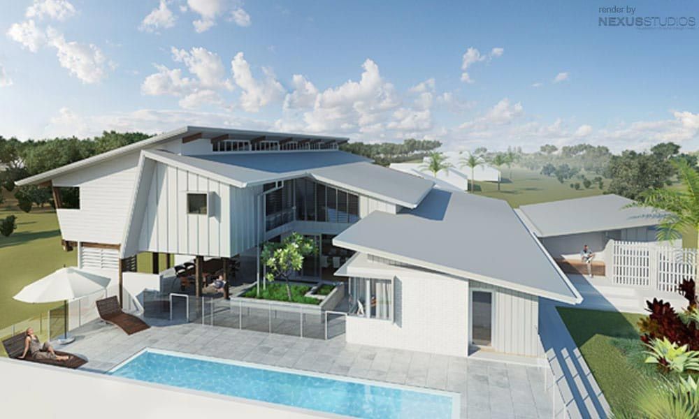 A Large White House With A Swimming Pool In The Backyard — BOLD Architecture + Interior Design In Mackay, QLD