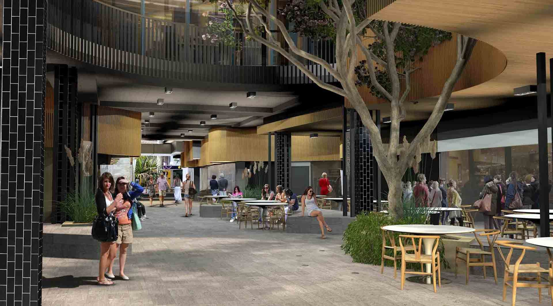 An Artist's Impression Of A Shopping Mall With Tables And Chairs — BOLD Architecture + Interior Design In Mackay, QLD
