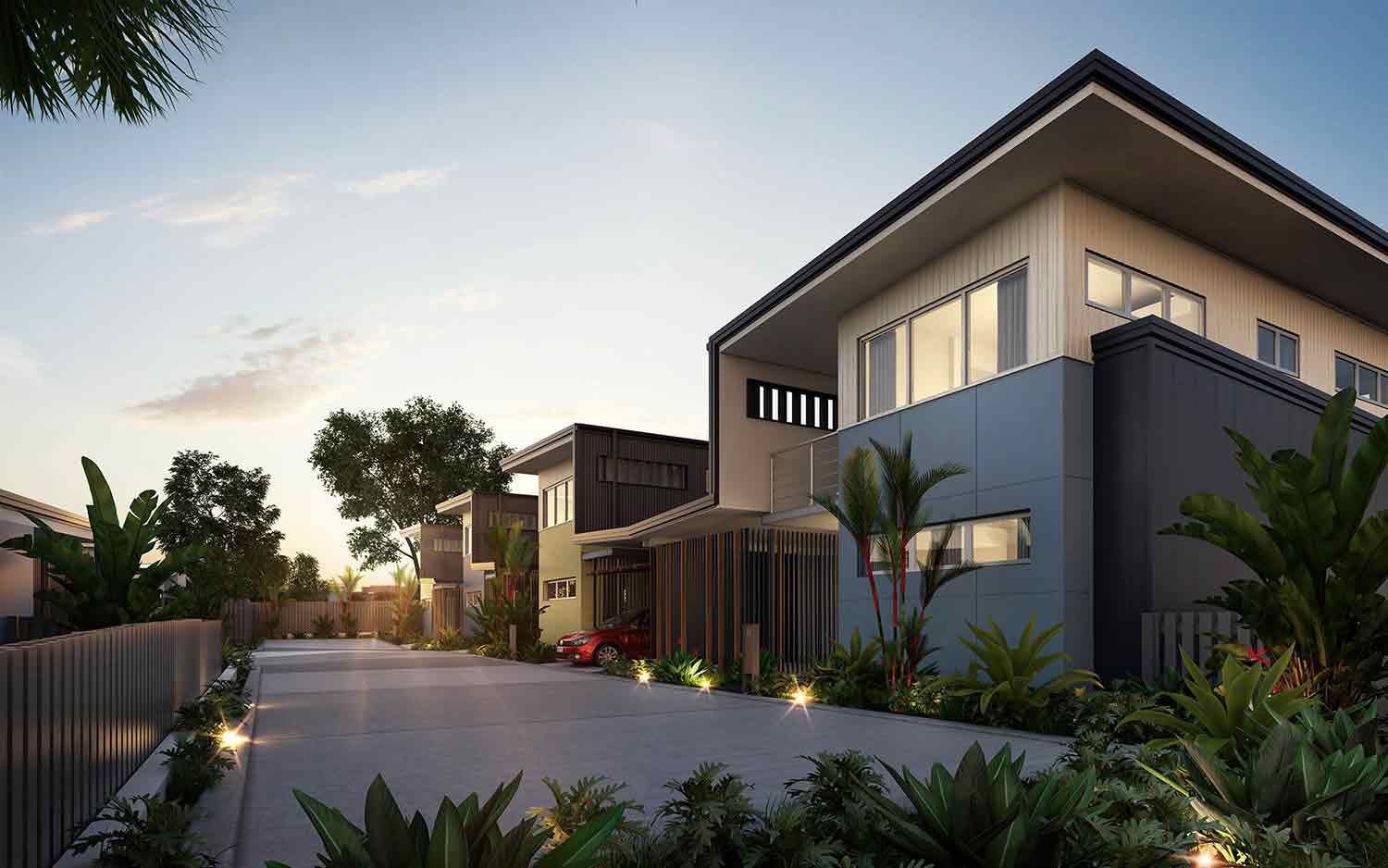 An Artist's Impression Of A Row Of Houses In A Residential Area — BOLD Architecture + Interior Design In Mackay, QLD