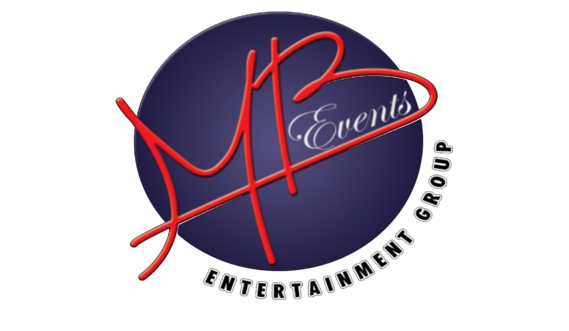 Logo for MB Events, red script initials over a dark blue circle with 