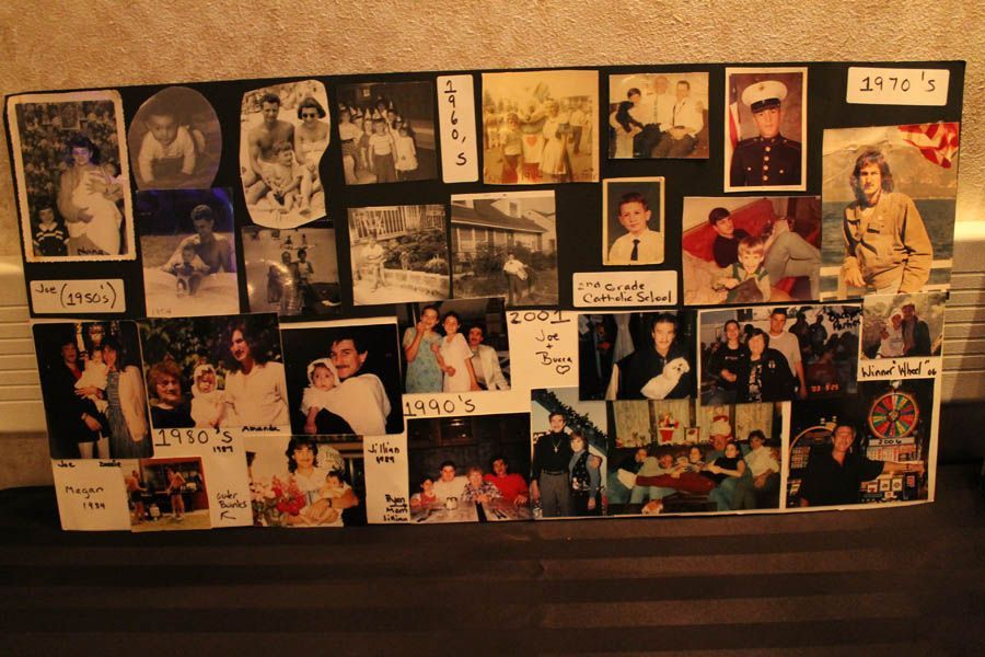 Photo collage of family photos spanning different decades, labeled with years.